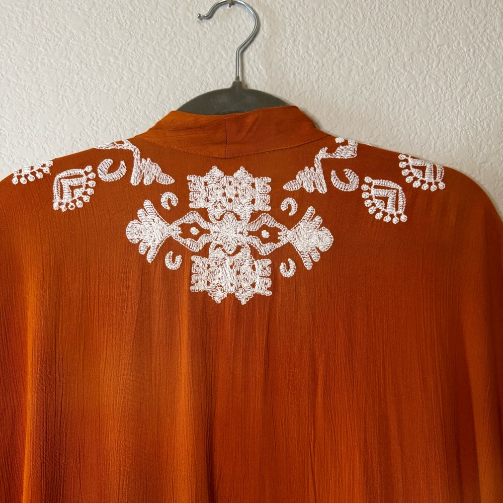 Chico's Embroidered Drama Kimono Top Burnished Clay Size L/XL - Picture 12 of 13